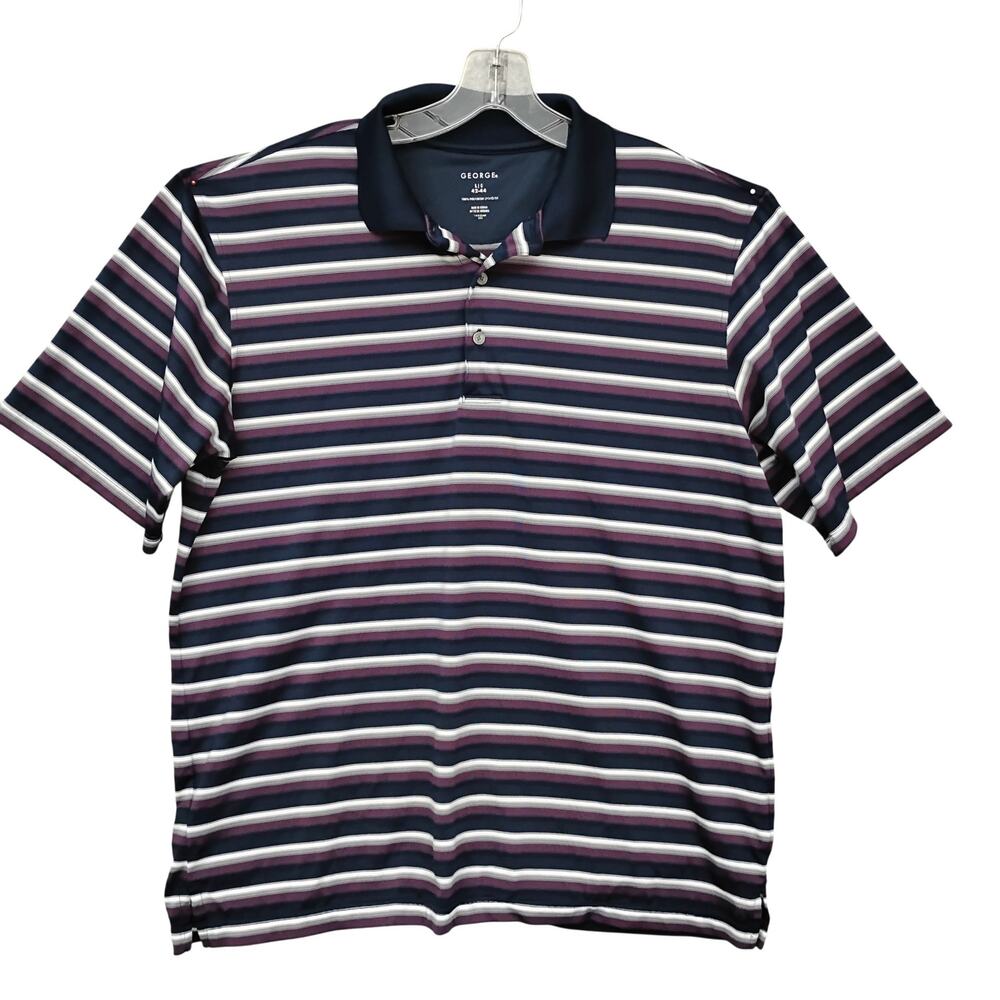 George Polo Shirt Size Large Blue and Purple Stripes Short Sleeve - Picture 3 of 7